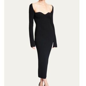 KHAITE Beth Long-Sleeve Bustier Dress Black Midi